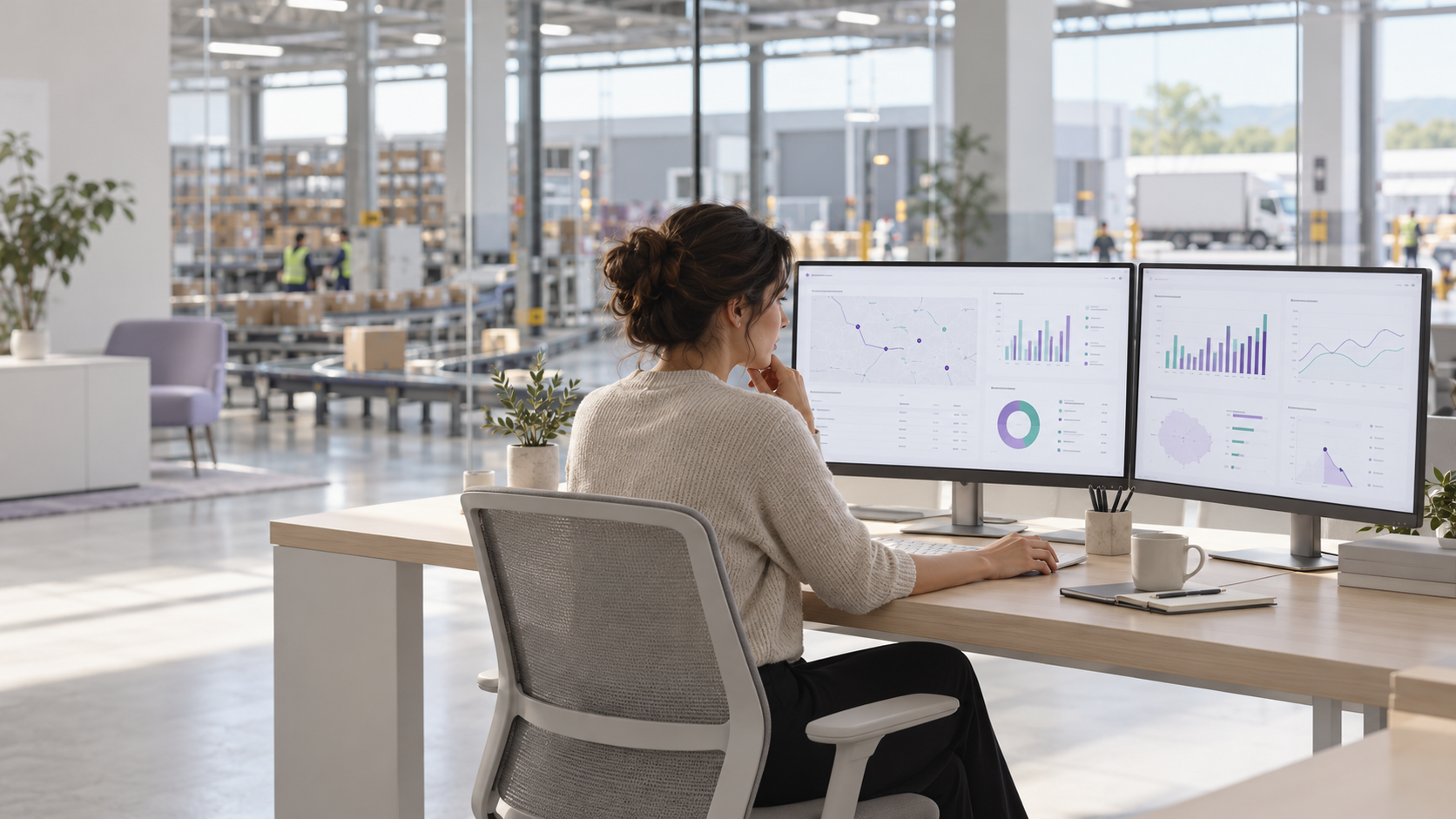 Illustrative operations analyst reviewing a daily performance dashboard